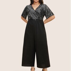 V Neck Sequins Tassel Detail Wrap Jumpsuit